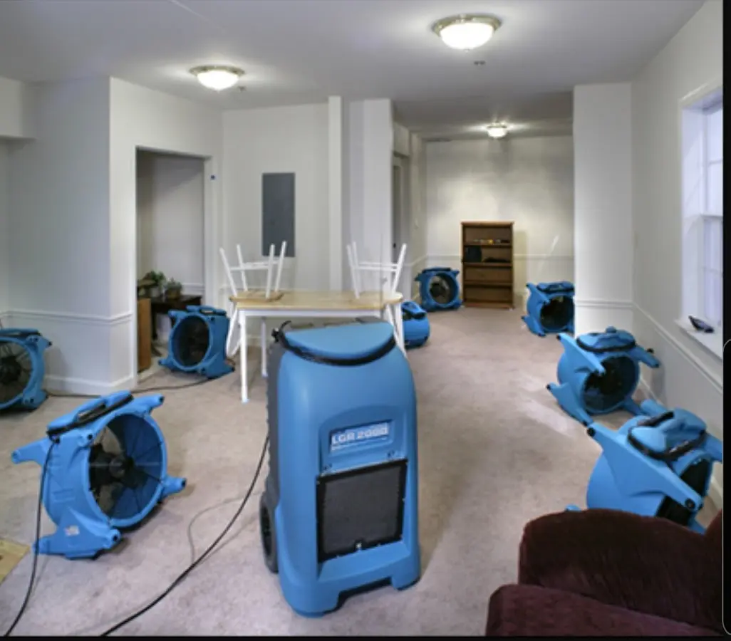 Air movers and dehumidifier setup for Water Damage Restoration in Kiryas Joel